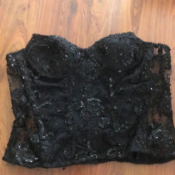 Blue Marien Black lace beaded bustiers size M New York Paris Italy - Picture 1 of 7